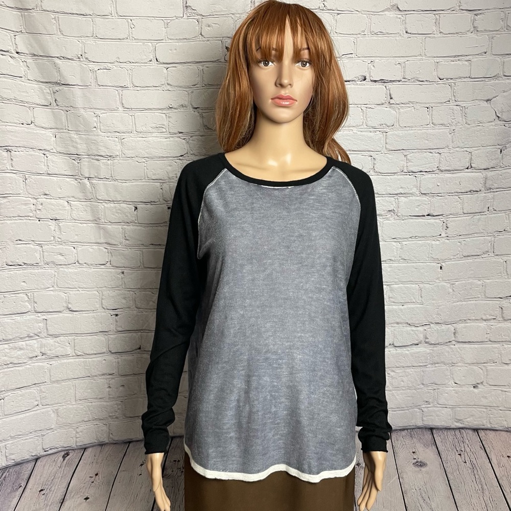 NWT New $229 Kokun Grey Black Bamboo Cashmere Overdyed Baseball Sweater Size M